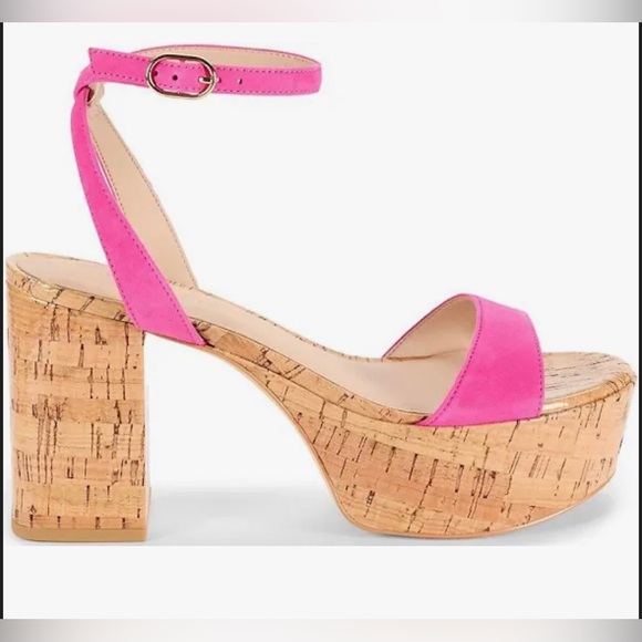 stuart weitzman gala pink flamingo suede cork platform heels size 11 brand new‎ - Picture 3 of 5